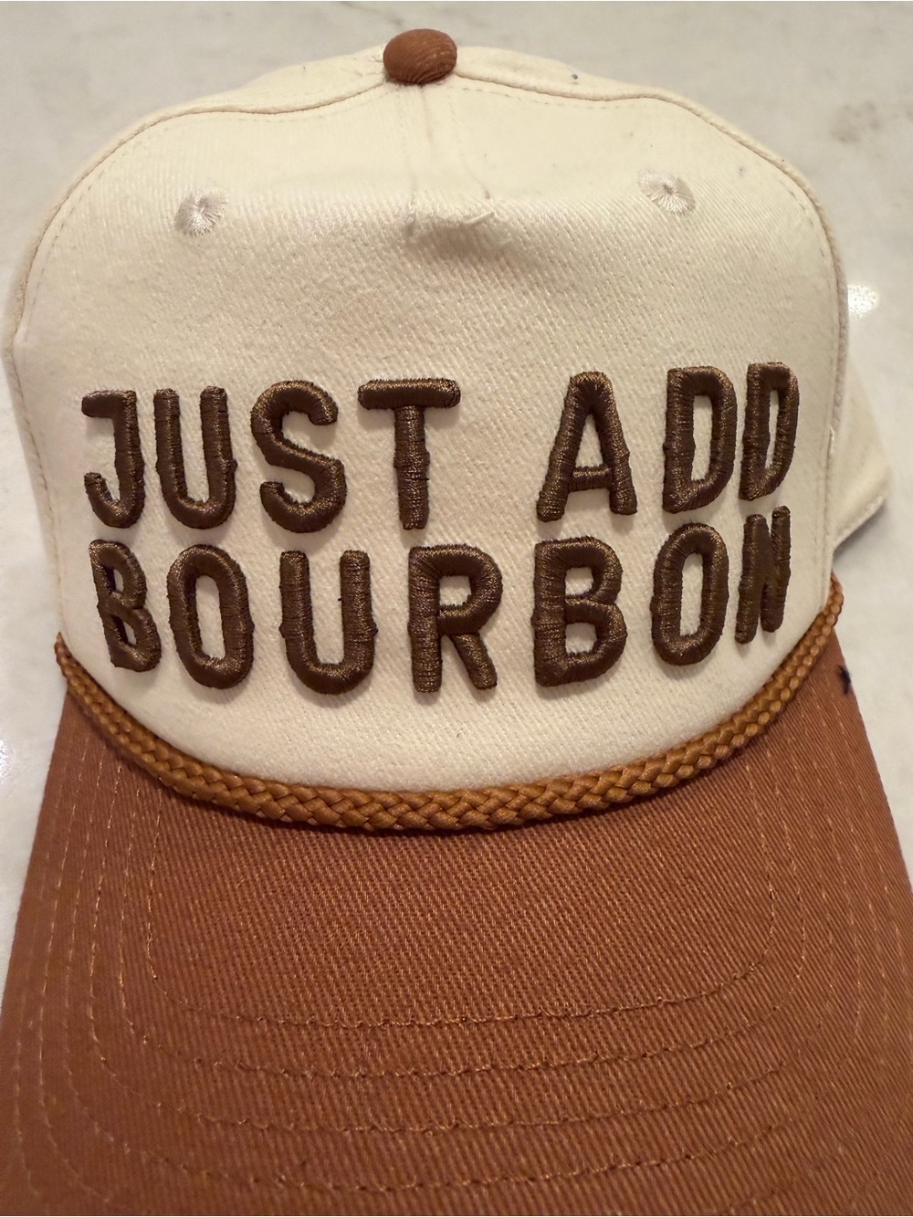 Just Add Bourbon Cream and Brown Trucker Hat